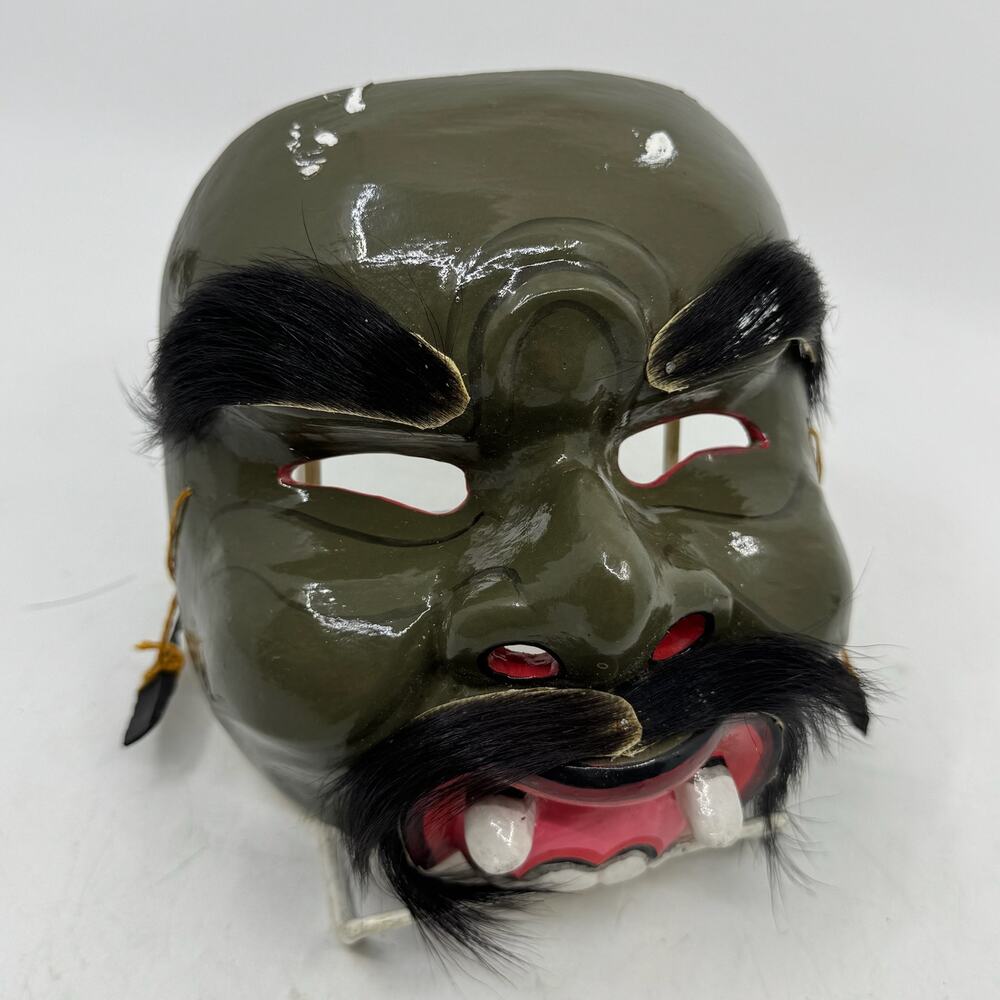 Balinese Hand Carved  Bondres Cungih Olive Green Topeng Dance Mask Signed